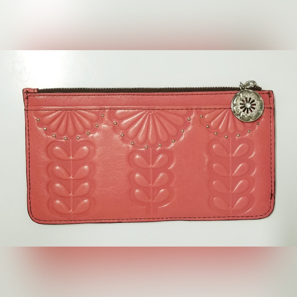 Brighton Vintage Floral Embossed Leather Slim Wallet in Salmon Pink - Picture 2 of 12